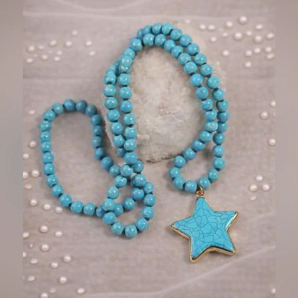 Turquoise Star Natural Stone Beads Bohemian Western Necklace - Picture 10 of 10